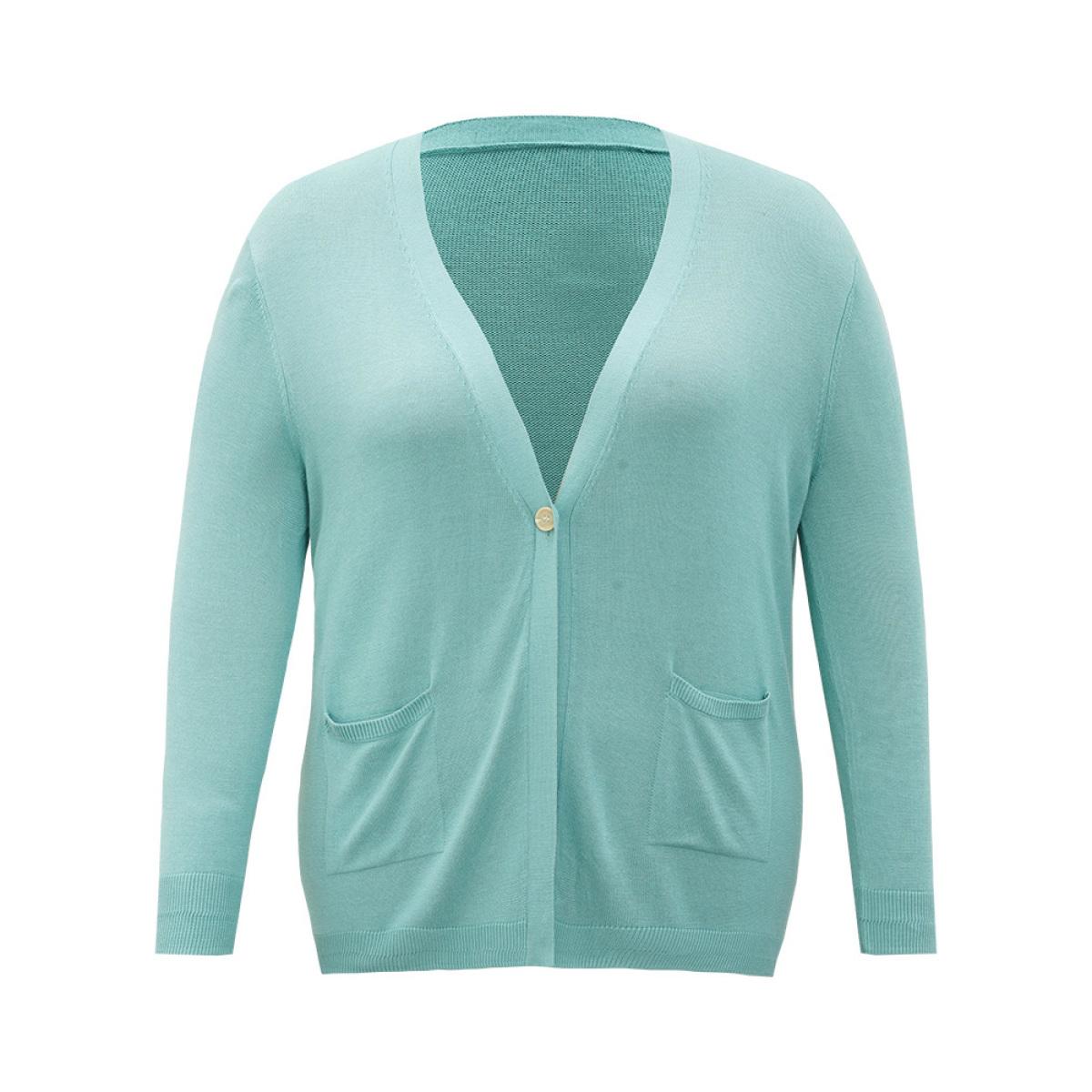 Plus Size Supersoft Essentials Solid Button Up Pocket Drop Shoulder Cardigan Mint Women Casual Loose Long Sleeve Everyday Cardigans BloomChic 10/M Product Image