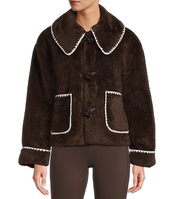 Antonio Melani Collared Long Sleeve Contrast Stitching Shearling Teddy Jacket Product Image