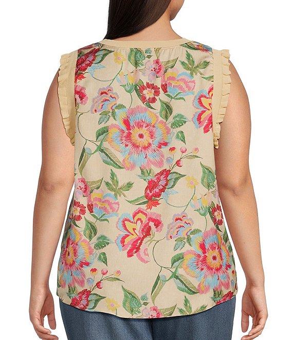 Skies Are Blue Plus Floral Ribbed Ruffled Tank Top Product Image