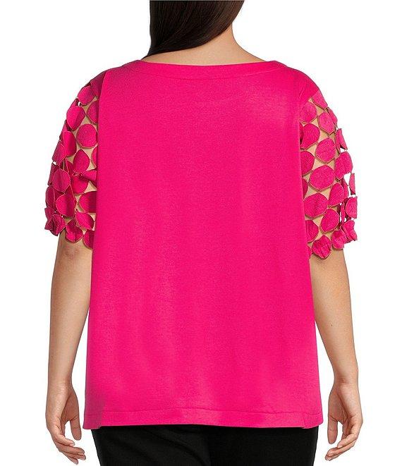 Ali Miles Plus Size Knit Round Neck Short Puff Sleeve Tunic Product Image