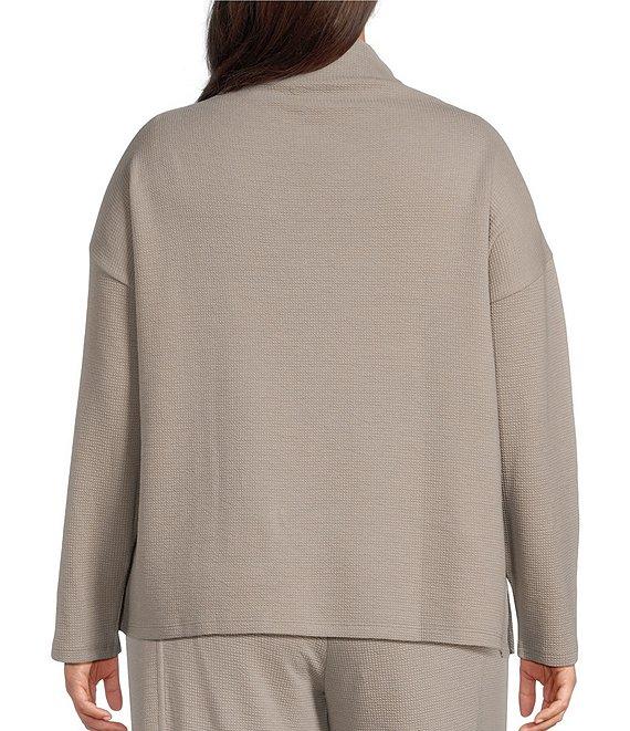 Eileen Fisher Plus Size Organic Cotton Blend Coordinating Waffle Doubleknit High Funnel Neck Long Sleeve Box Top Product Image