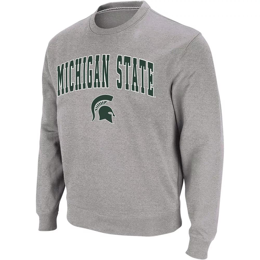Men's Colosseum Heather Gray Michigan State Spartans Arch & Logo Crew Neck Sweatshirt,  Product Image