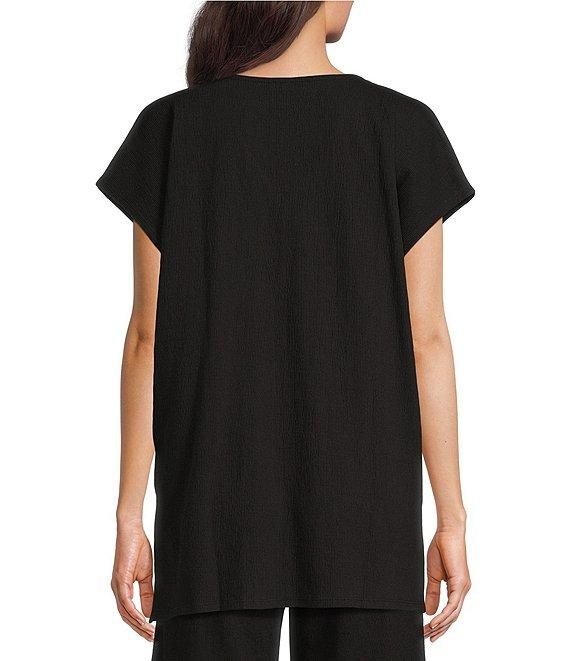Eileen Fisher Organic Cotton Blend Crinkle Jersey V-Neck Short Sleeve Top Product Image
