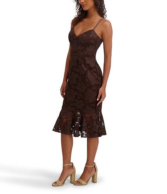 SIENA Lace Sweetheart Neck Sleeveless Flounce Midi Dress Product Image
