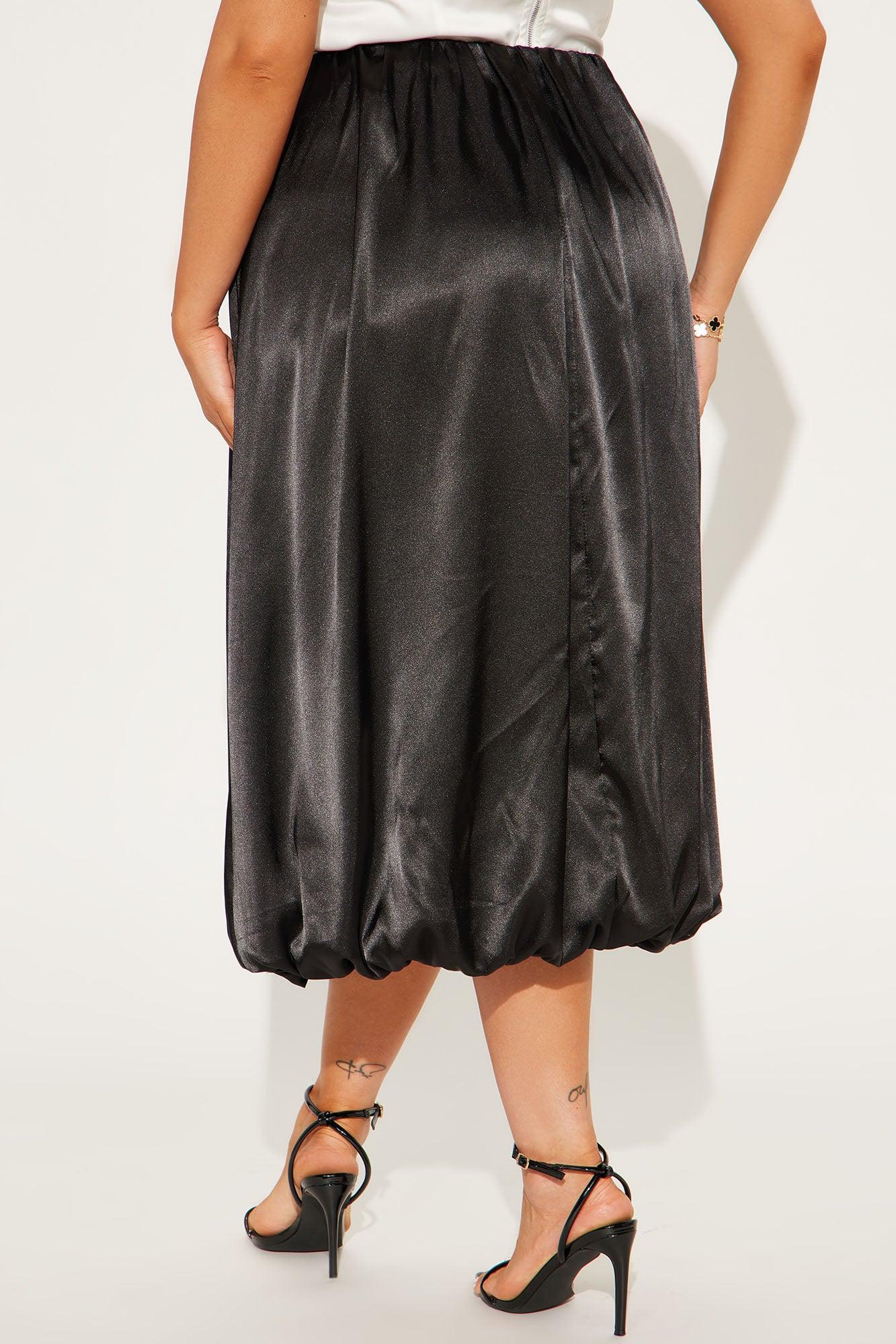 Tell You More Satin Bubble Midi Skirt - Black Product Image