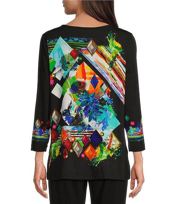 Ali Miles Printed Knit Round Neckline 3/4 Sleeve Top Product Image