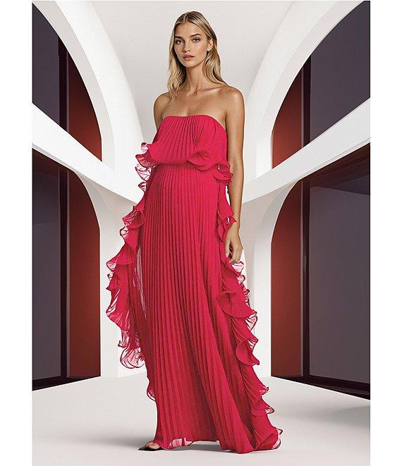 Belle by Badgley Mischka Lindsay Strapless Pleated Ruffle Shift Dress Product Image