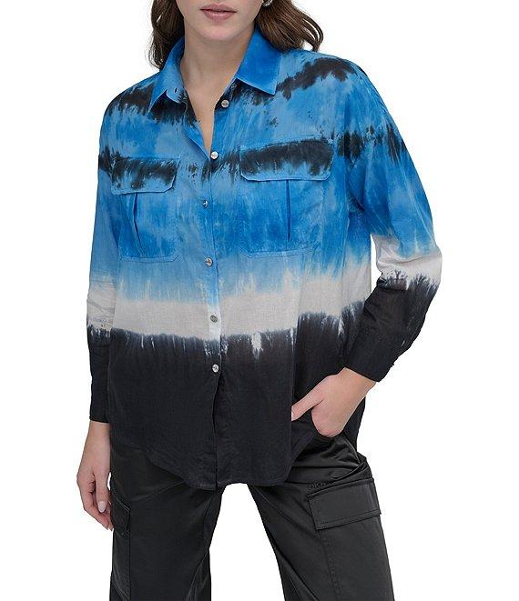 DKNY by Donna Karan Tie Dye Cotton Long Sleeve Button Front Shirt Product Image