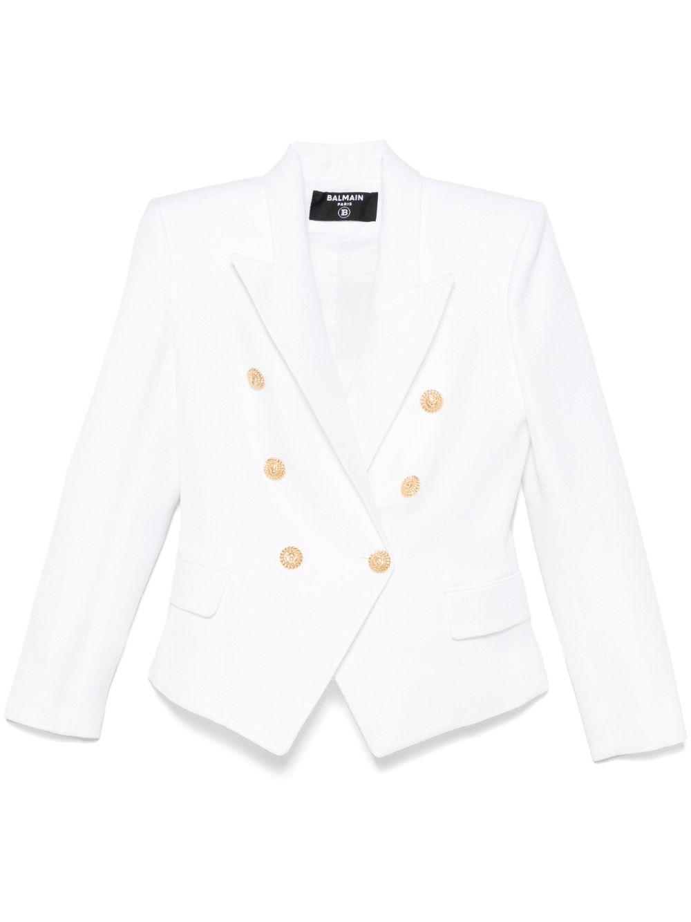 BALMAIN Double-breasted Structured Denim Blazer With Peak Lapel In White Product Image