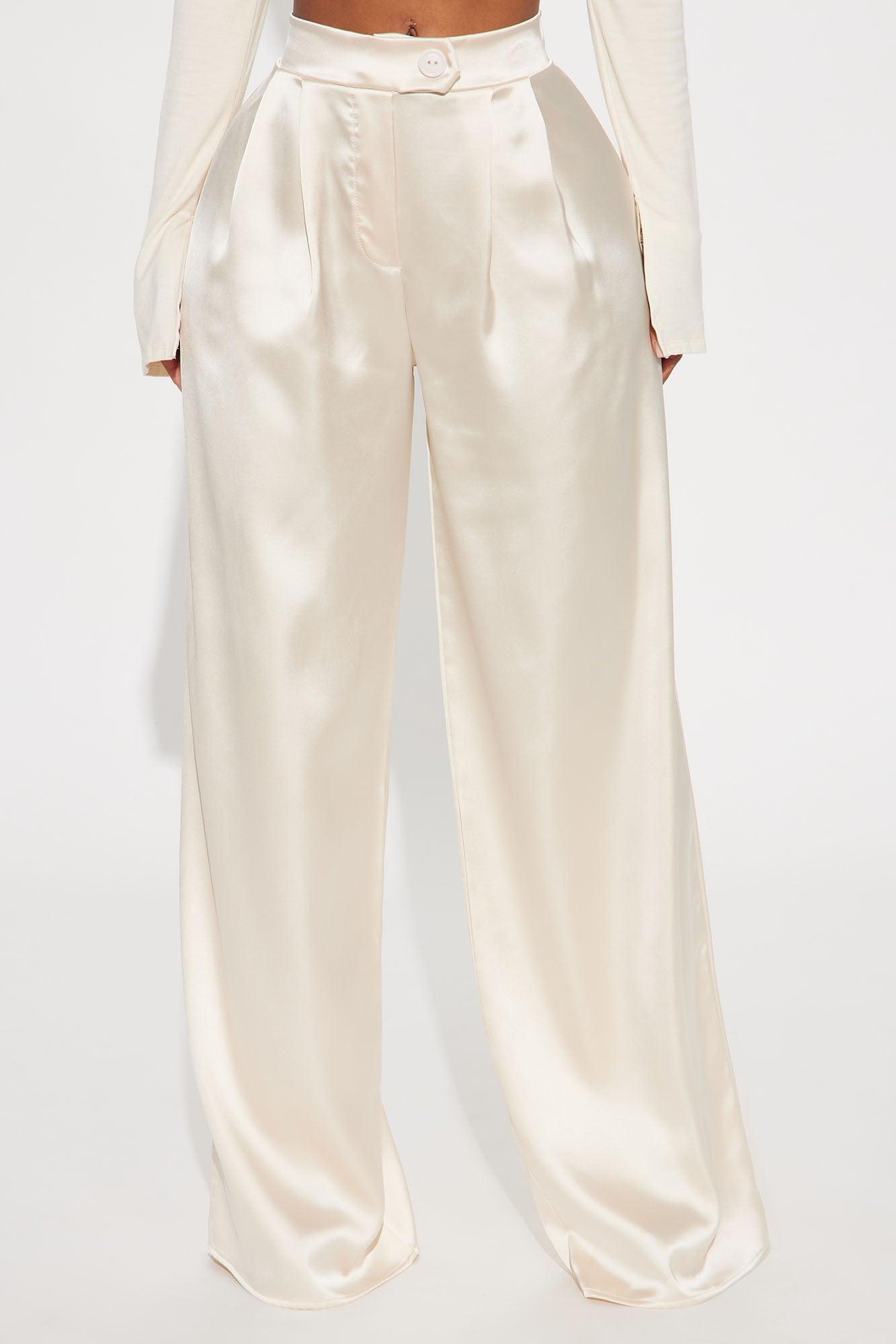 Tone It Down Satin Trouser - Cream Product Image