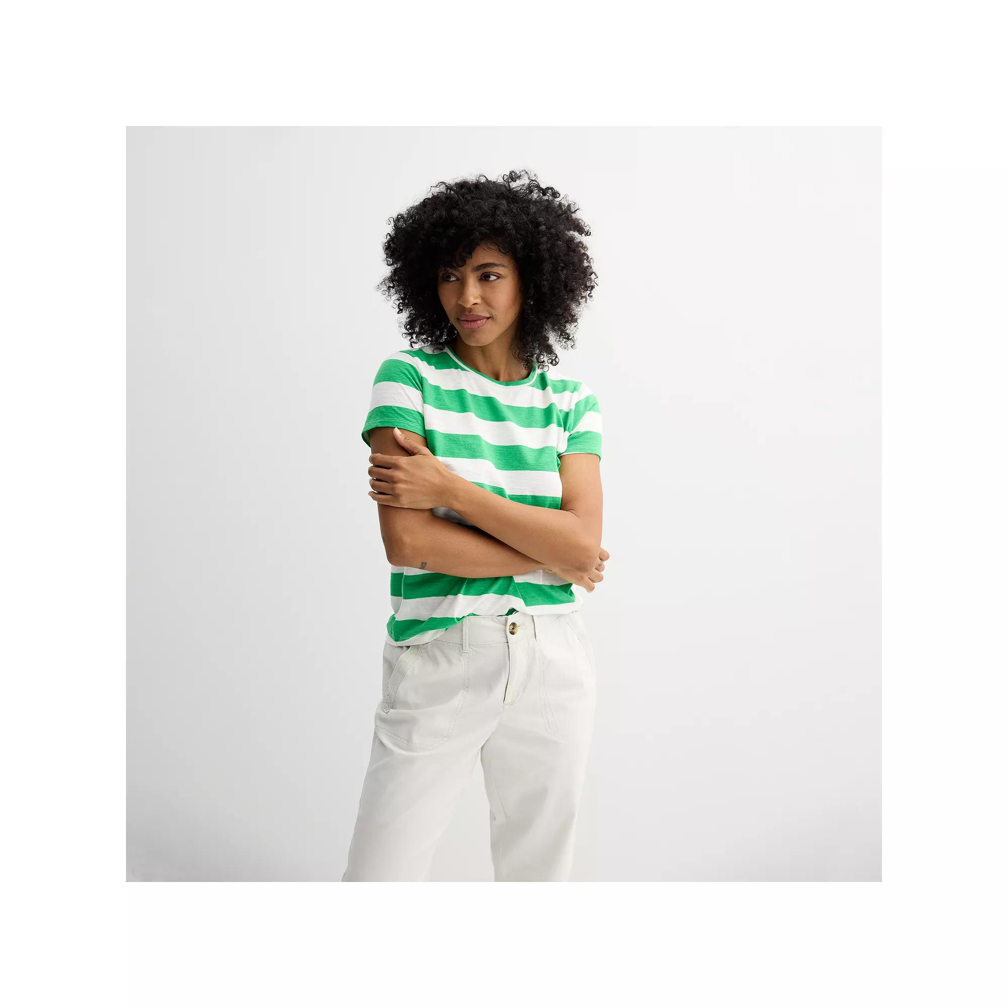 Women's Sonoma Goods For Life® Short-Sleeve Crew Tee, Size: Large, Green White Stripe Product Image