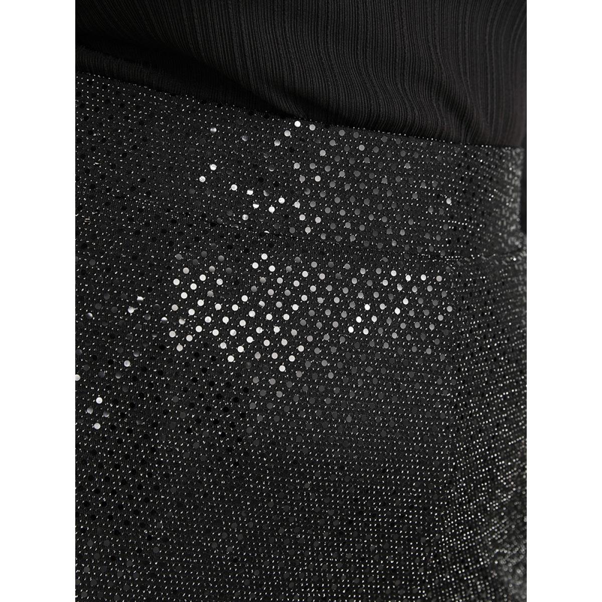 Plus Size Sequin Elastic Waist Pocket Split Hem Pants Women Black Office High Rise Office Pants BloomChic 18-20/2X Product Image