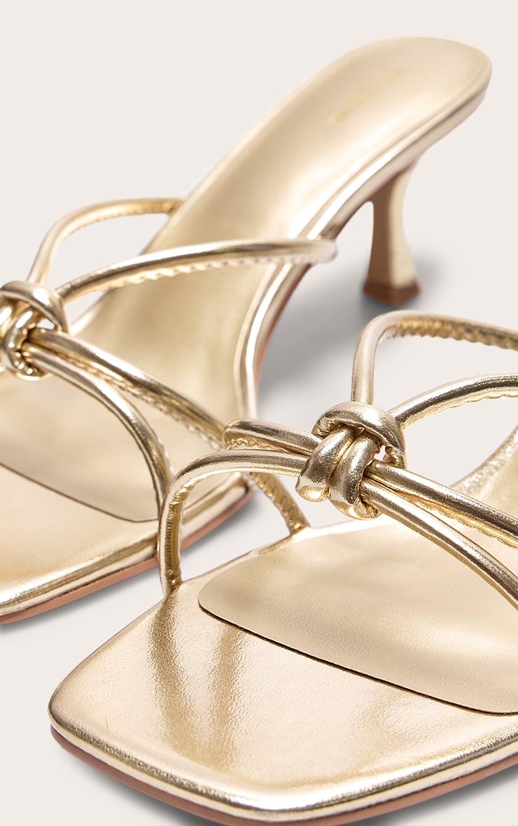  Gold Wide Fit PU Square Toe Knotted Heeled Mules Product Image