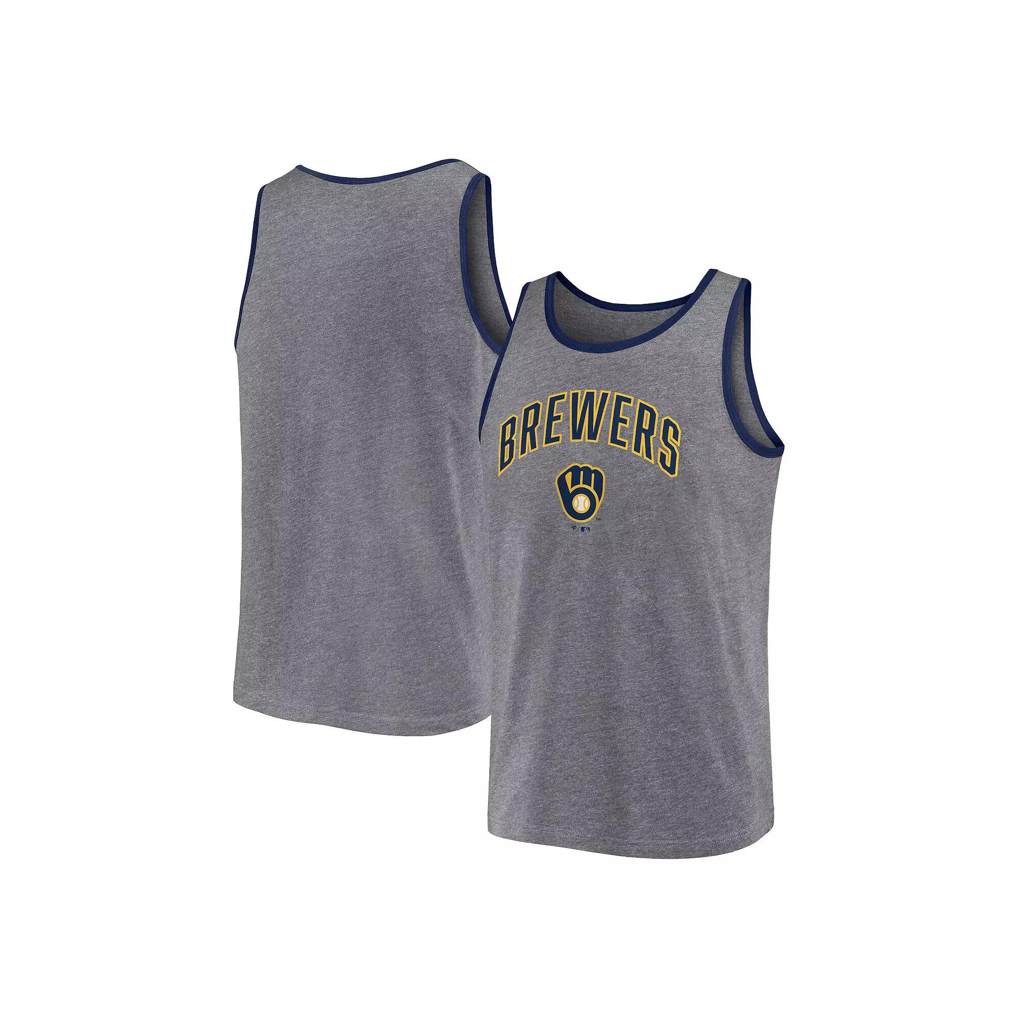 Men's Fanatics Branded Heather Gray Milwaukee Brewers Primary Tank Top,  Product Image