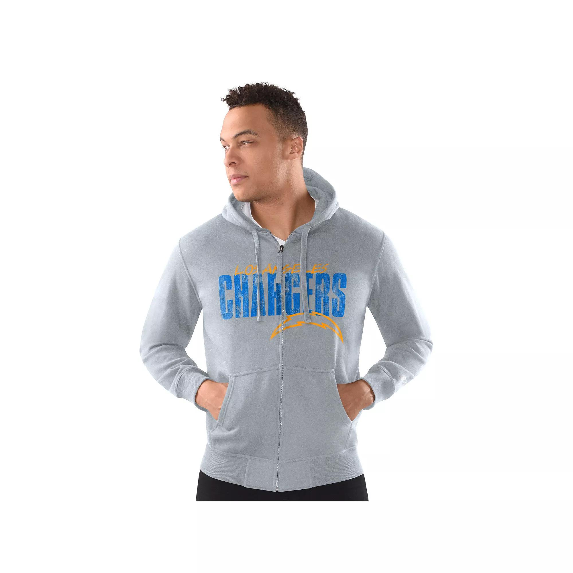 Men's Starter Heather Gray Los Angeles Chargers Distressed Classic Full-Zip Hoodie,  Product Image