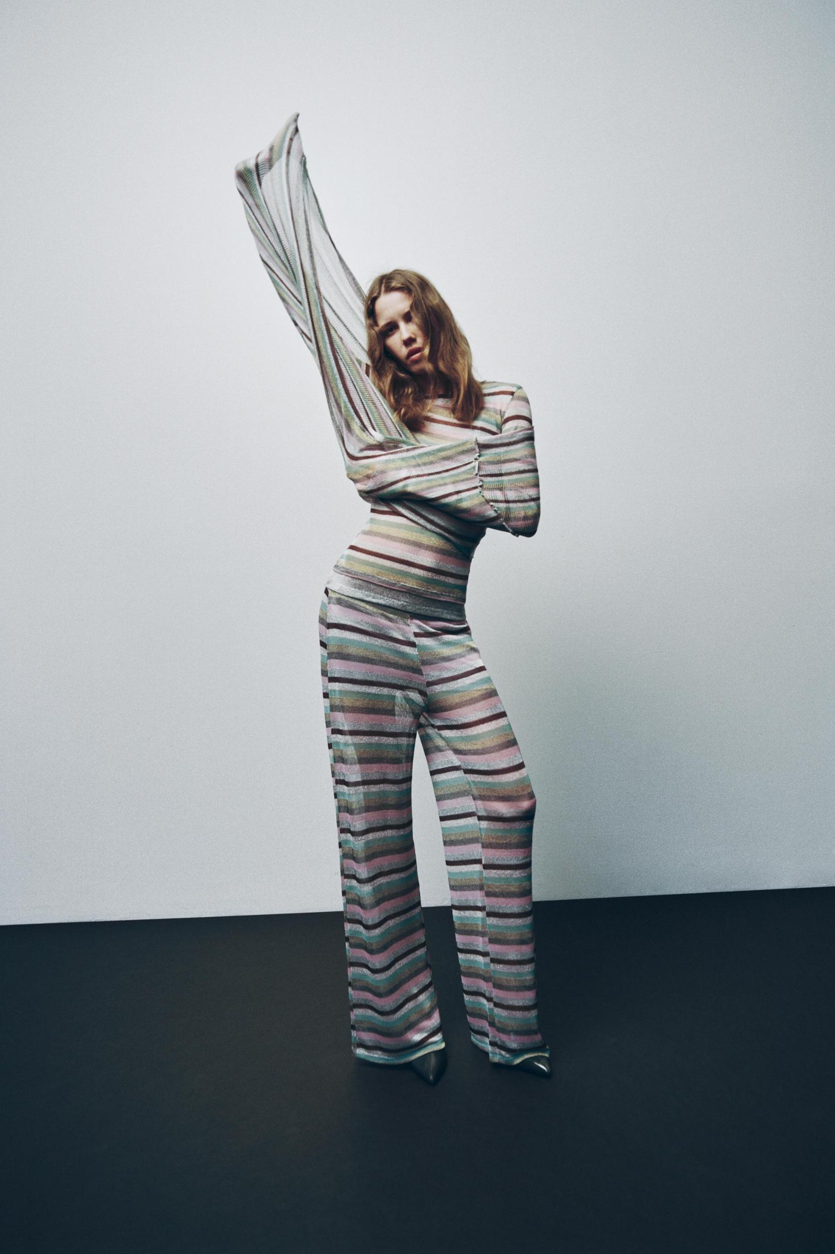 METALLIC THREAD STRIPED PANTS Product Image