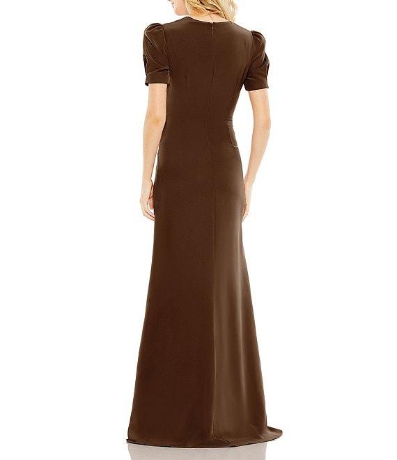 Mac Duggal Plunge V Neck Puff Sleeve Cut Out Gown Product Image