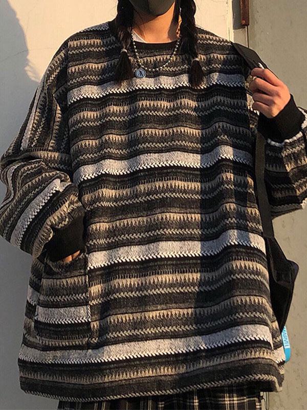 Striped Pullover Knit Sweater Product Image