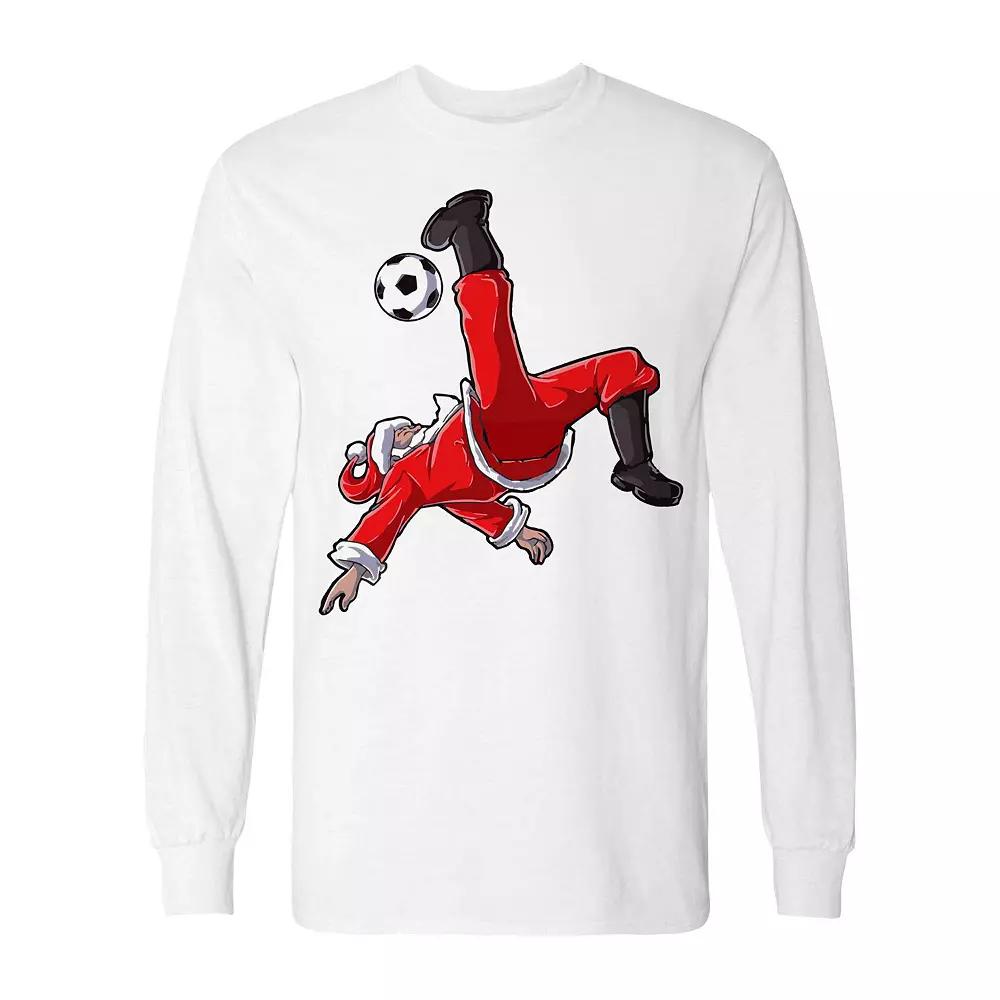 Men's Christmas Santa Soccer Football Long Sleeve Graphic Tee,  Product Image