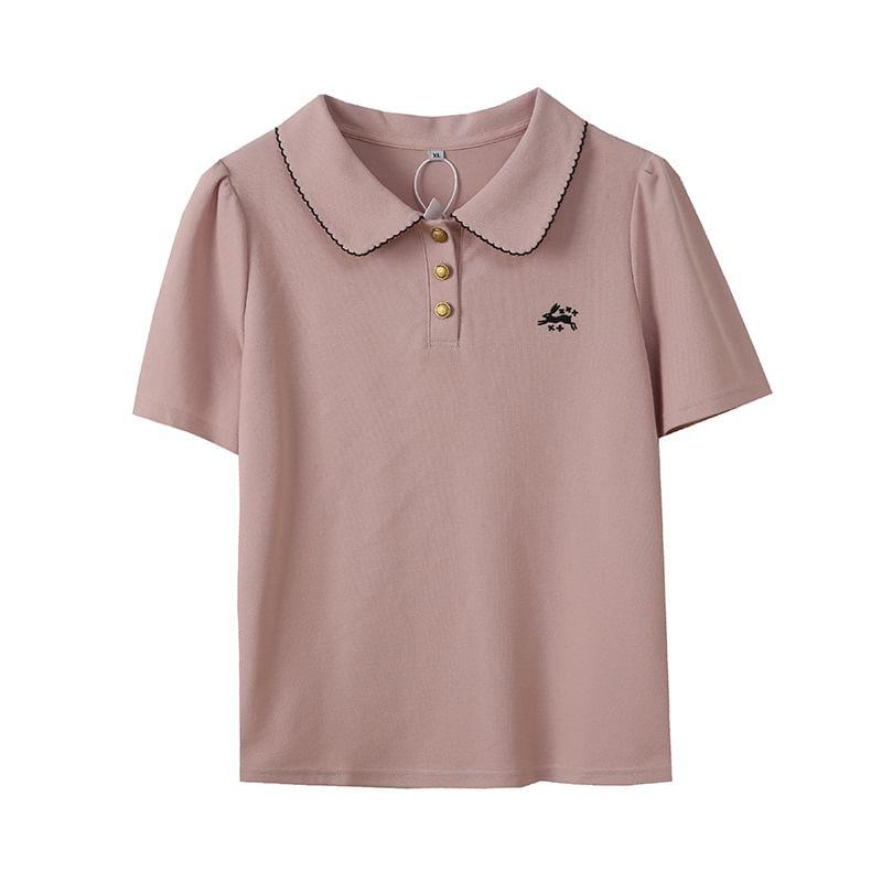 Short-Sleeve Embroidered Contrast Trim Polo Shirt / Short-Sleeve Collar A-Line Dress (Various Designs) Product Image