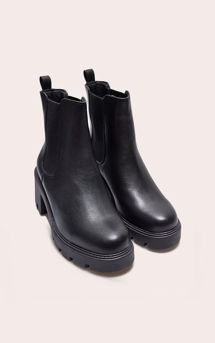 Black Wide Fit PU Chunky Chelsea Ankle Boots Product Image