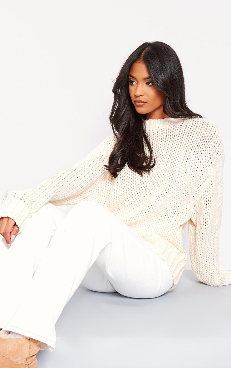 Tall Cream Chunky Knit Crew Neck Sweater Product Image