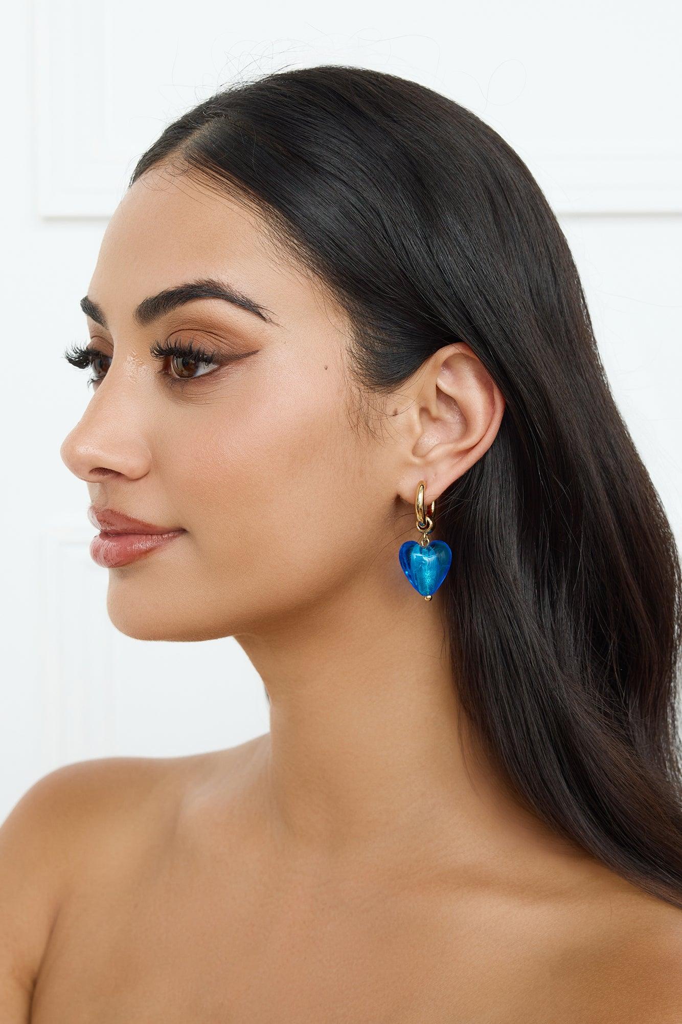 18k Gold Plated Glass Castle Earrings Blue Product Image