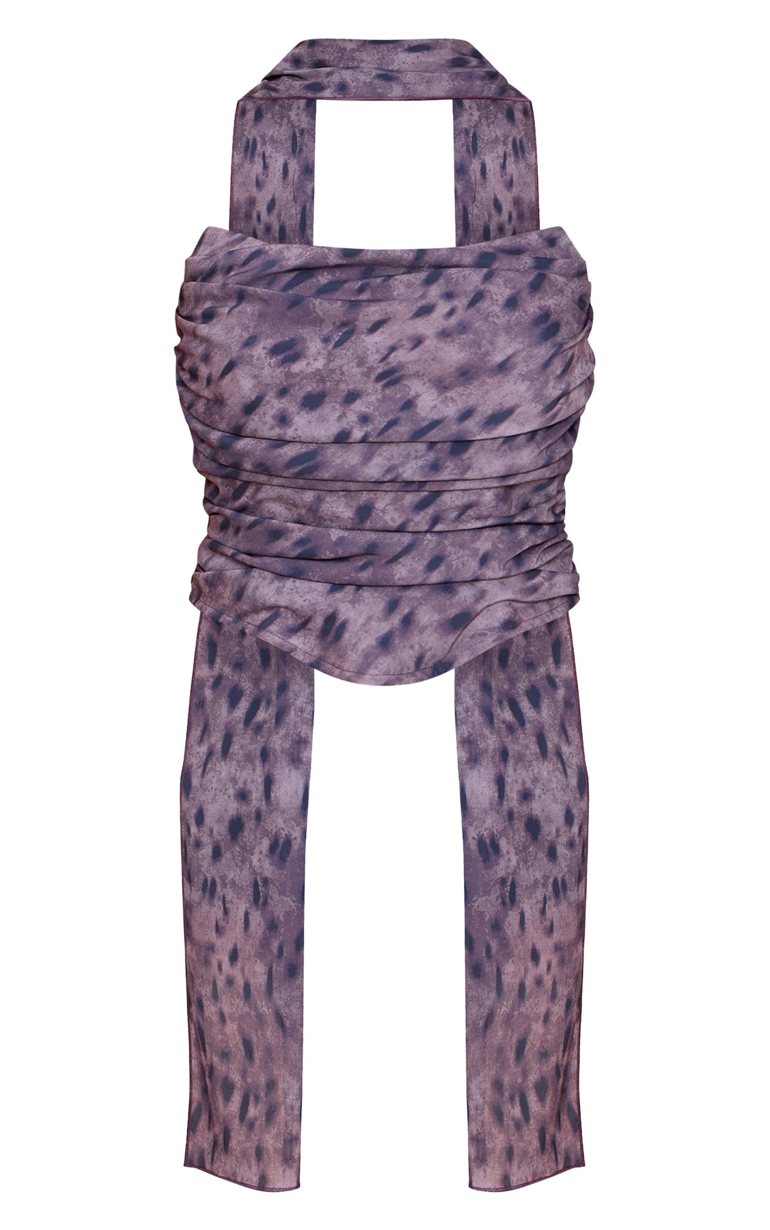 Dark Brown Printed Scarf Detail Corset Product Image