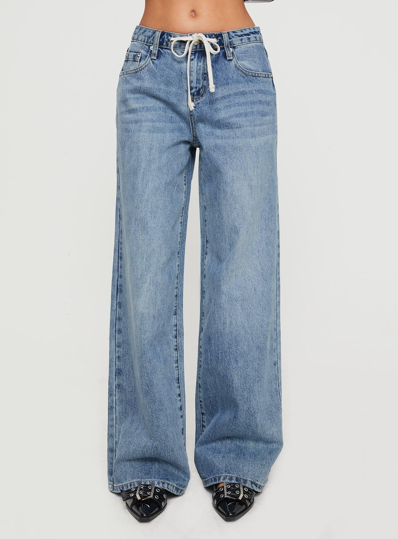 Mellowed Out Low Rise Straight Leg Jeans Mid Blue Product Image