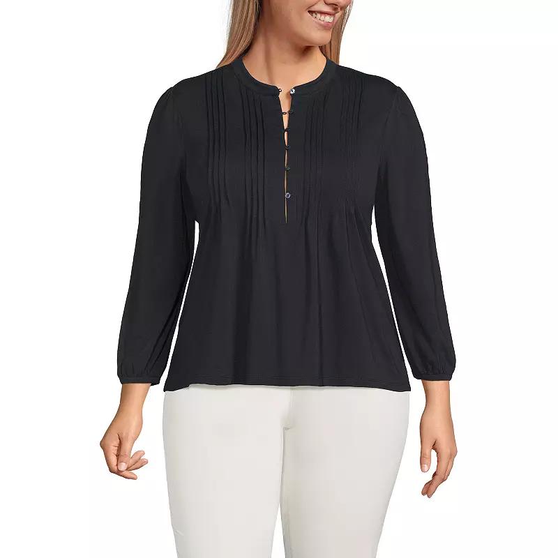 Plus Size Lands' End Lightweight Jersey Button Pintuck Top, Women's, Size: 1XL, Blue Pin Dot Product Image