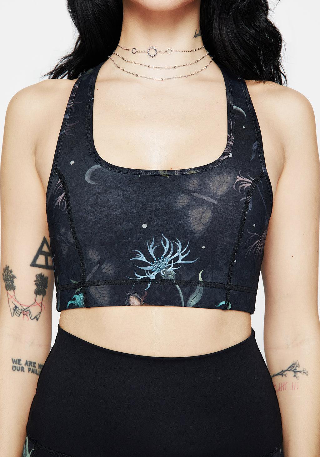 Rosanella Floral Fairy Print Racerback Athleisure Sports Bra Product Image