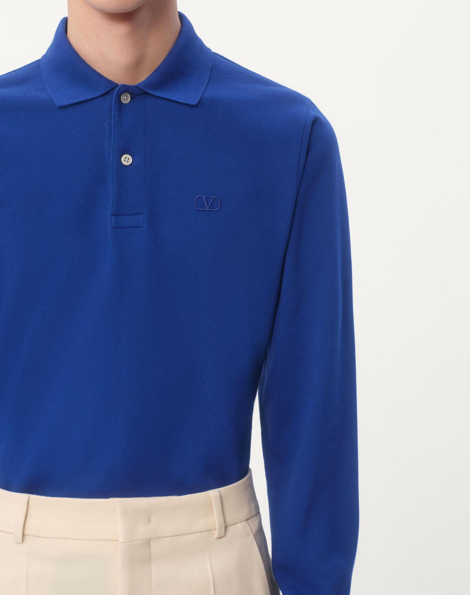 Long-Sleeved Cotton Piqué Polo Shirt With Vlogo Embroidery Product Image