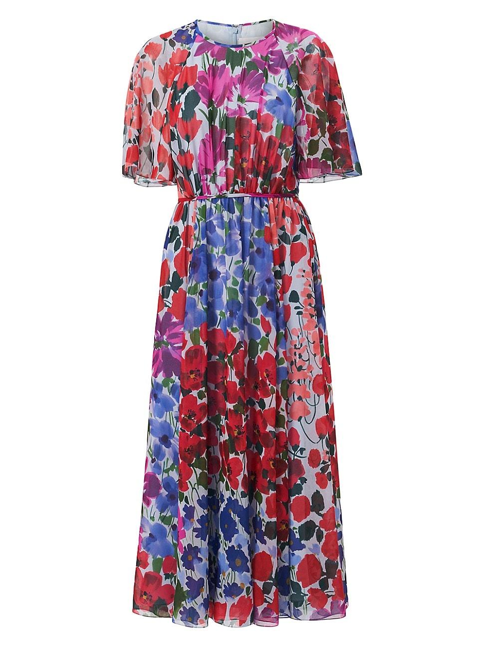 Womens Floral Gathered Midi-Dress Product Image