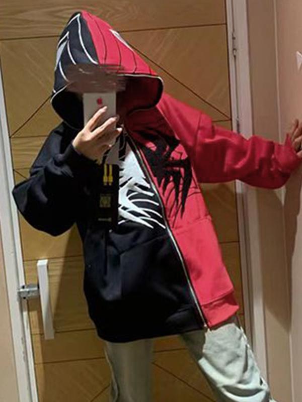 Color Block Splice Spider Print Oversized Hoodie Product Image