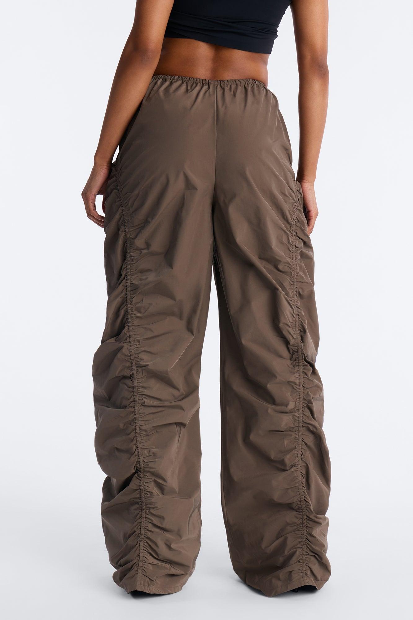 Ariana Low Rise Ruched Stacked Nylon Pant 33″ - Olive Female Product Image