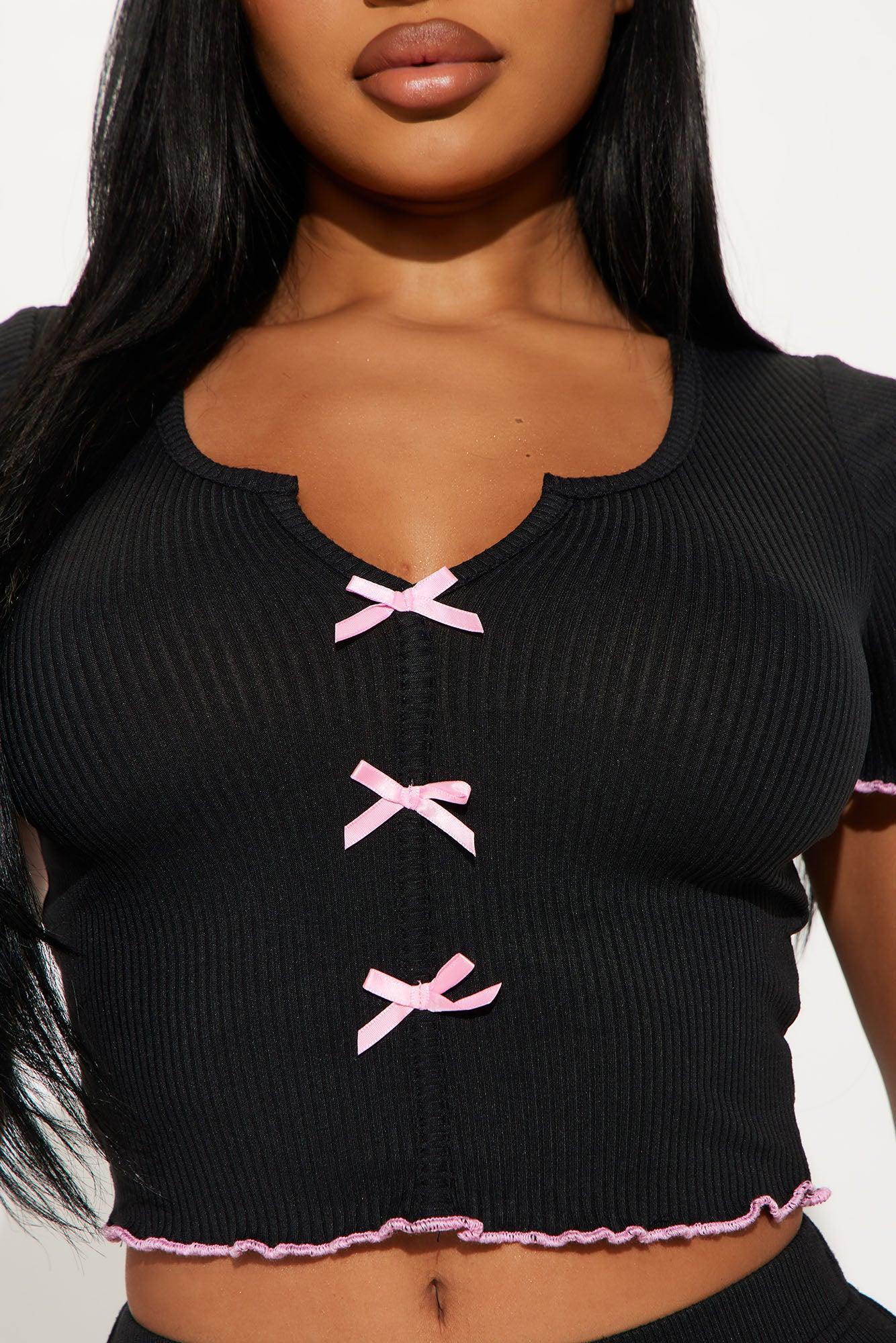 Cute As Ever Ribbed PJ Pant Set - Black Product Image