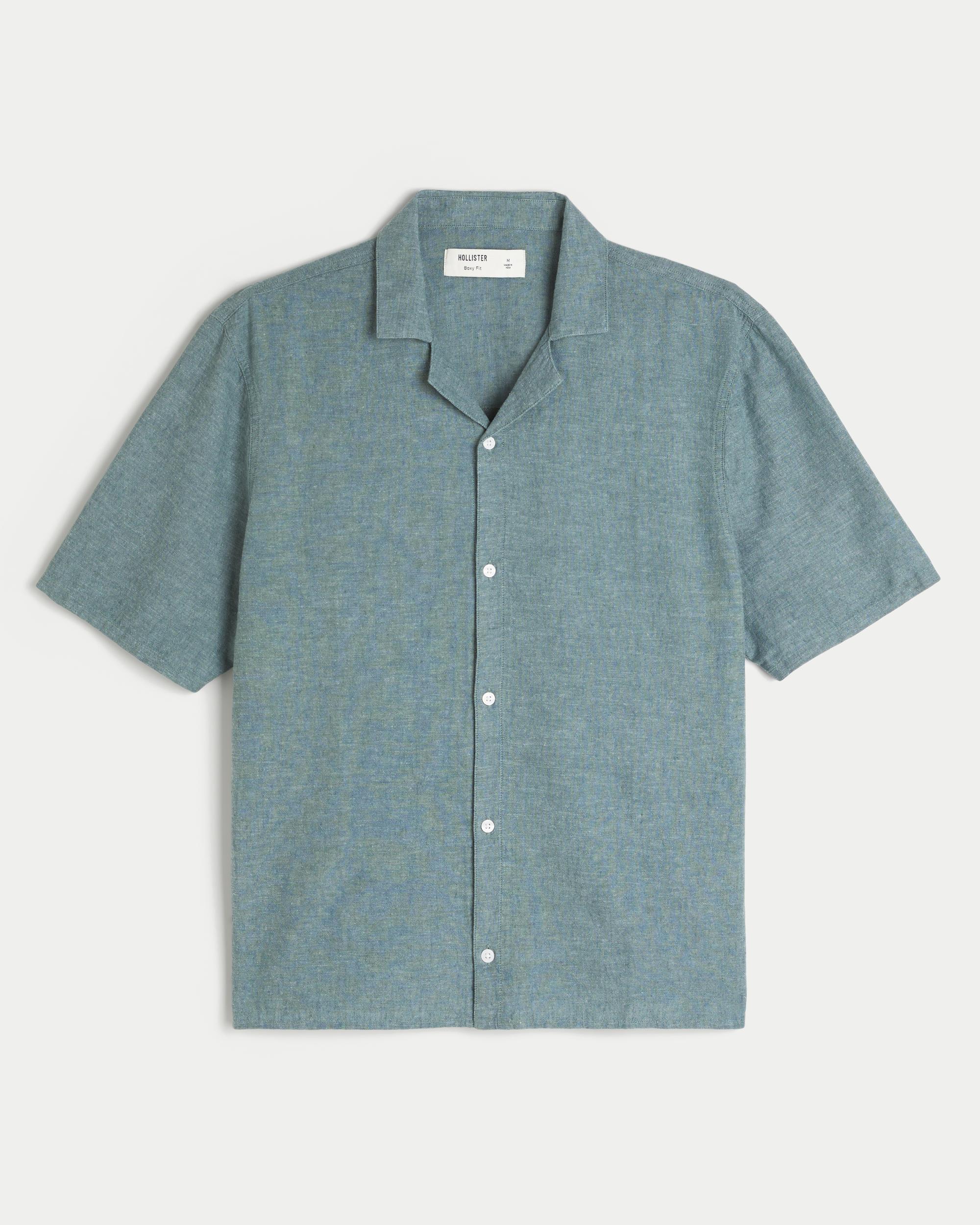 Boxy Short-Sleeve Linen-Blend Shirt Product Image