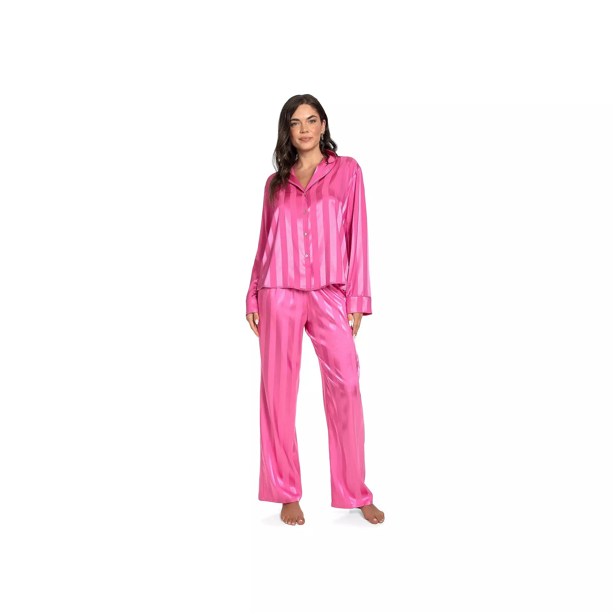 Petite Lilac+London Satin Notch Collar Pajama Top & Pajama Bottoms Set, Women's,  Product Image