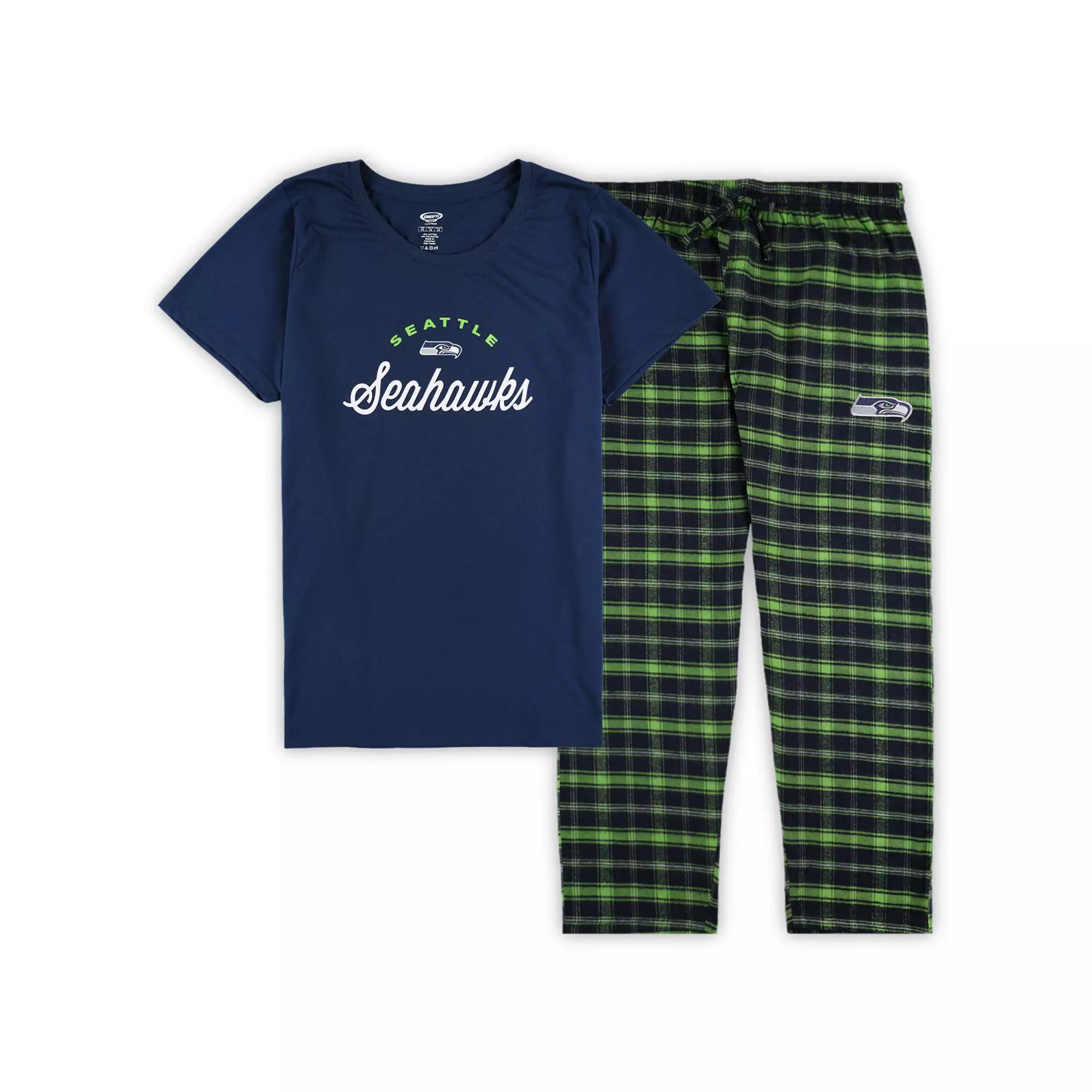 Women's Concepts Sport Navy Seattle Seahawks Plus Size Badge T-Shirt & Flannel Pants Sleep Set, Size: 3XL, Blue Product Image