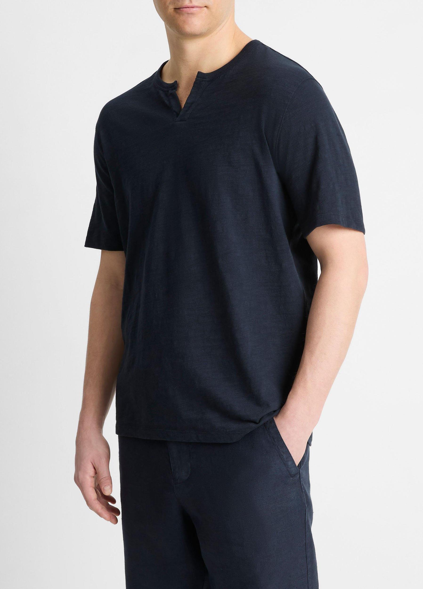 Slub Cotton Split-Neck T-Shirt Product Image