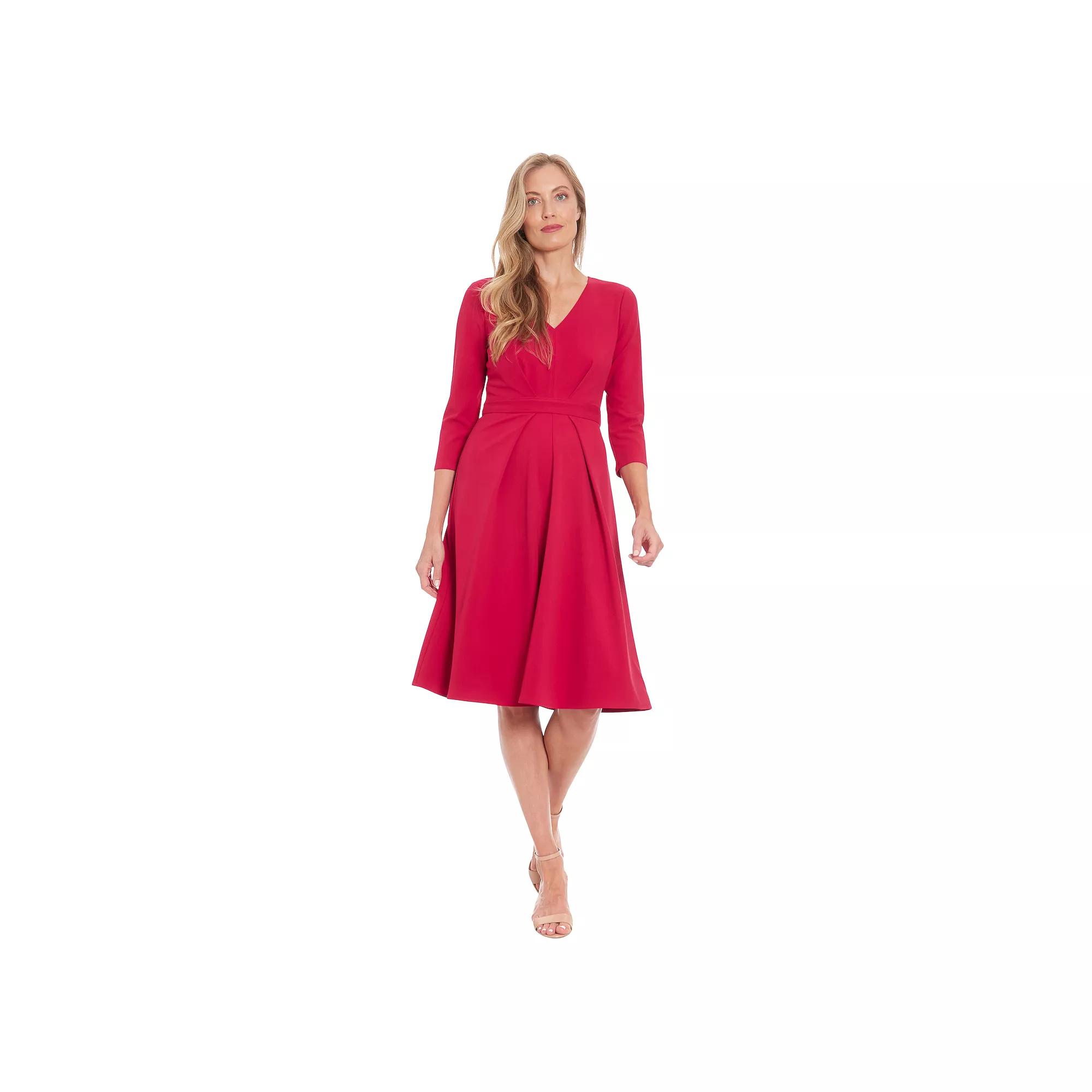 Women's London Times V-Neck Tuck Fit & Flare Dress,  Product Image