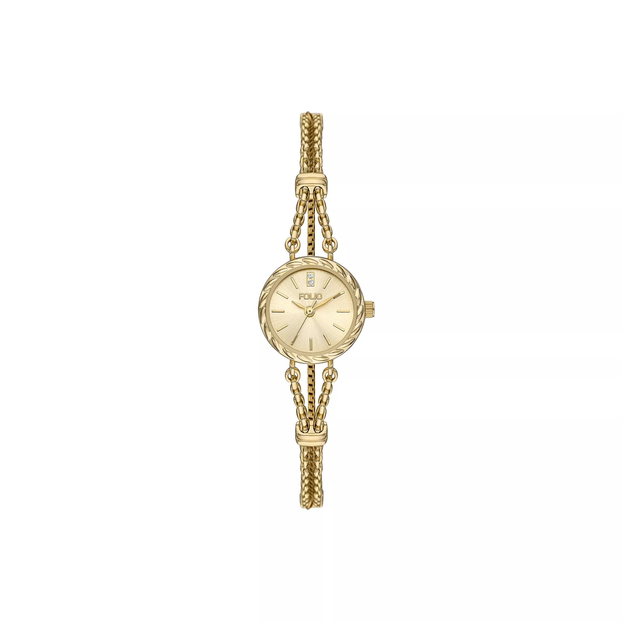 Folio Women's Rope Textured Bracelet Strap Round Dainty Watch, Gold Tone Product Image