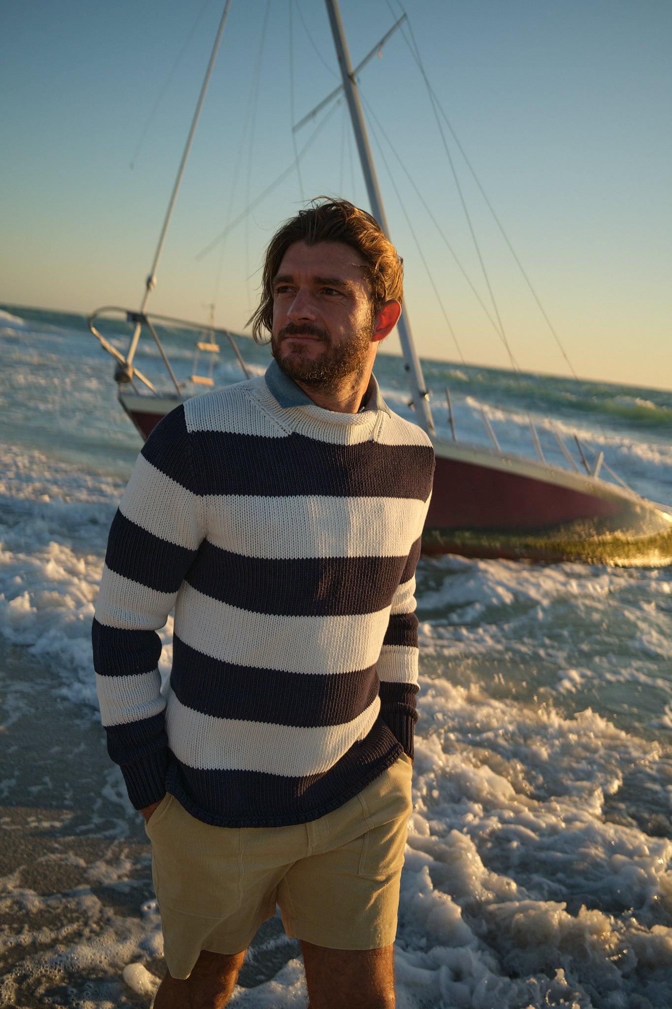 Fisherman's Sweater in Navy/Egret Stripe Product Image