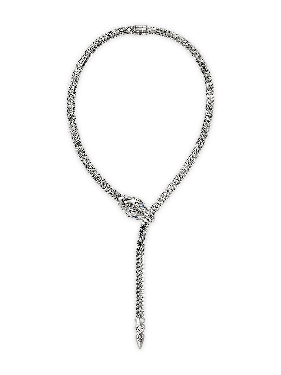 Womens Naga Dragon Sterling Silver, 0.16 TCW Diamond & Blue Sapphire Lariat Necklace Product Image