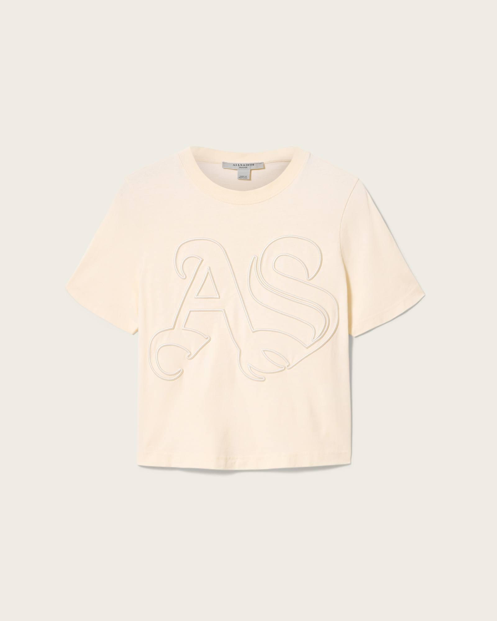 Lisa Embossed Crew Neck T-Shirt PEBBLE WHITE | ALLSAINTS US Product Image