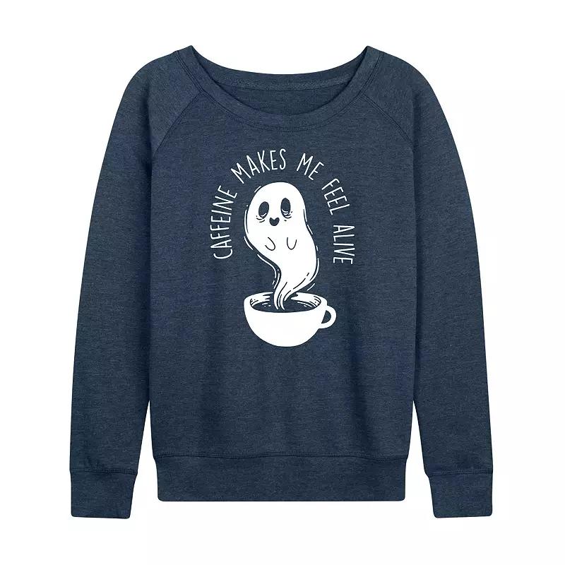Women's Caffeine Makes Me Feel Alive Ghost French Terry Long Sleeve Tee,  Product Image