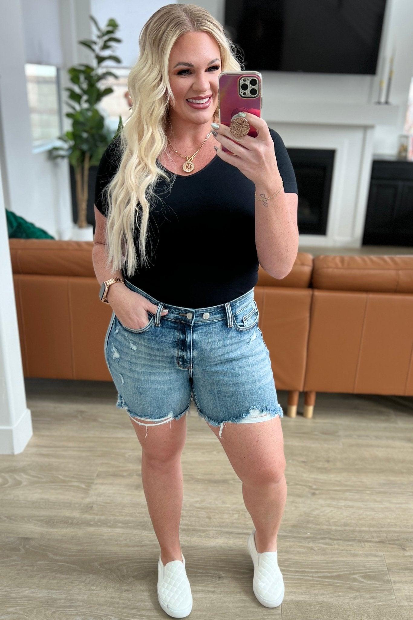 Callie High Rise Adjustable Button Cutoff Shorts (Online Exclusive) Product Image