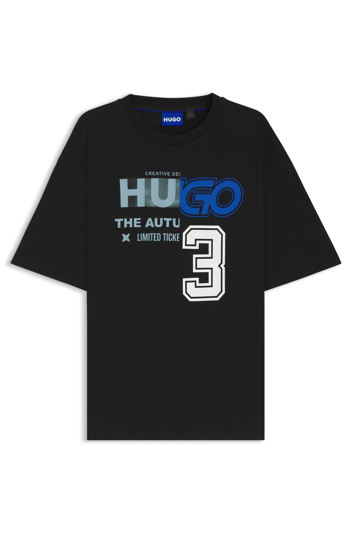 HUGO - Cotton-jersey T-shirt with logo artwork - Black Product Image