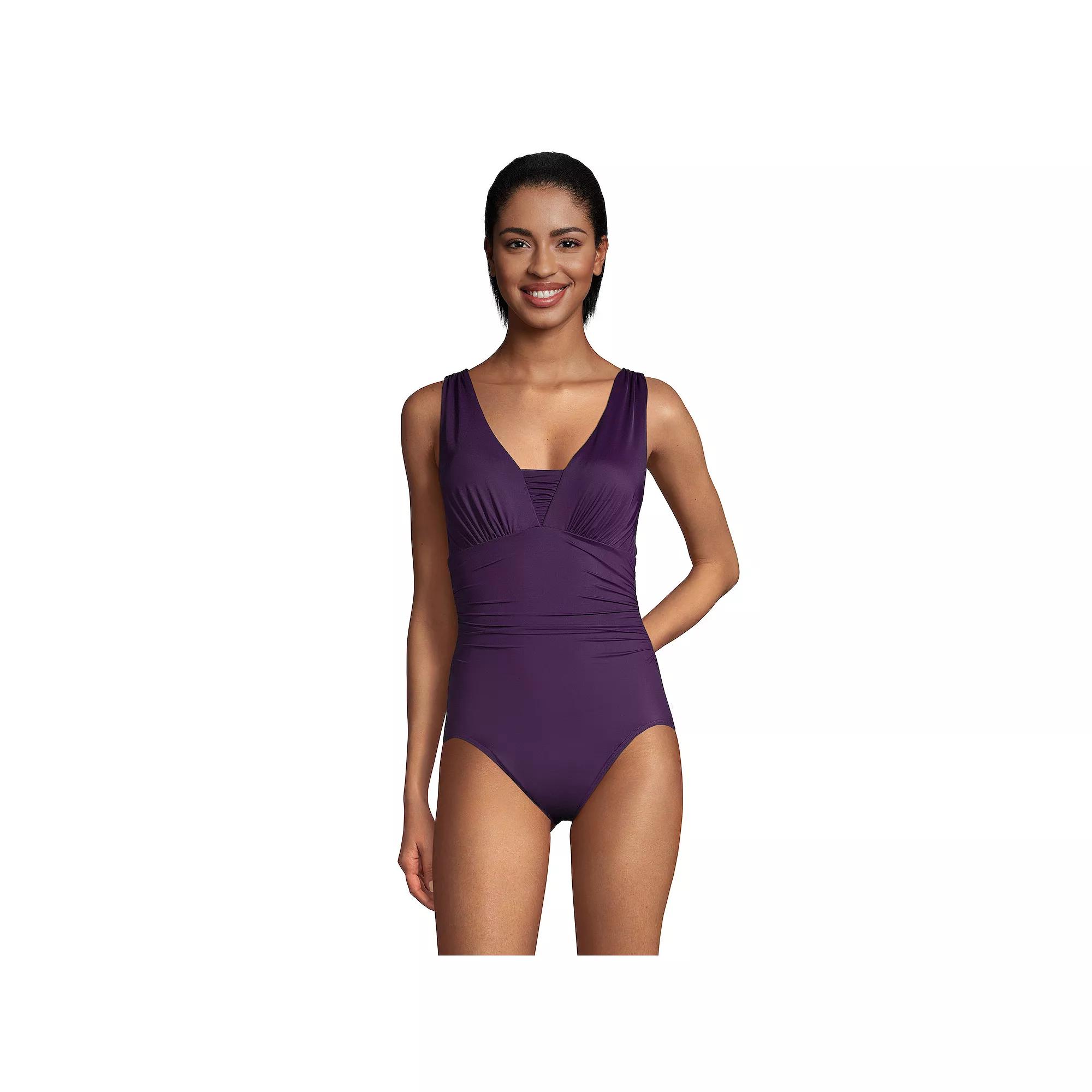 Women's Lands' End Mastectomy Slender Grecian Tummy Control Print UPF 50 One-Piece Swimsuit,  Product Image