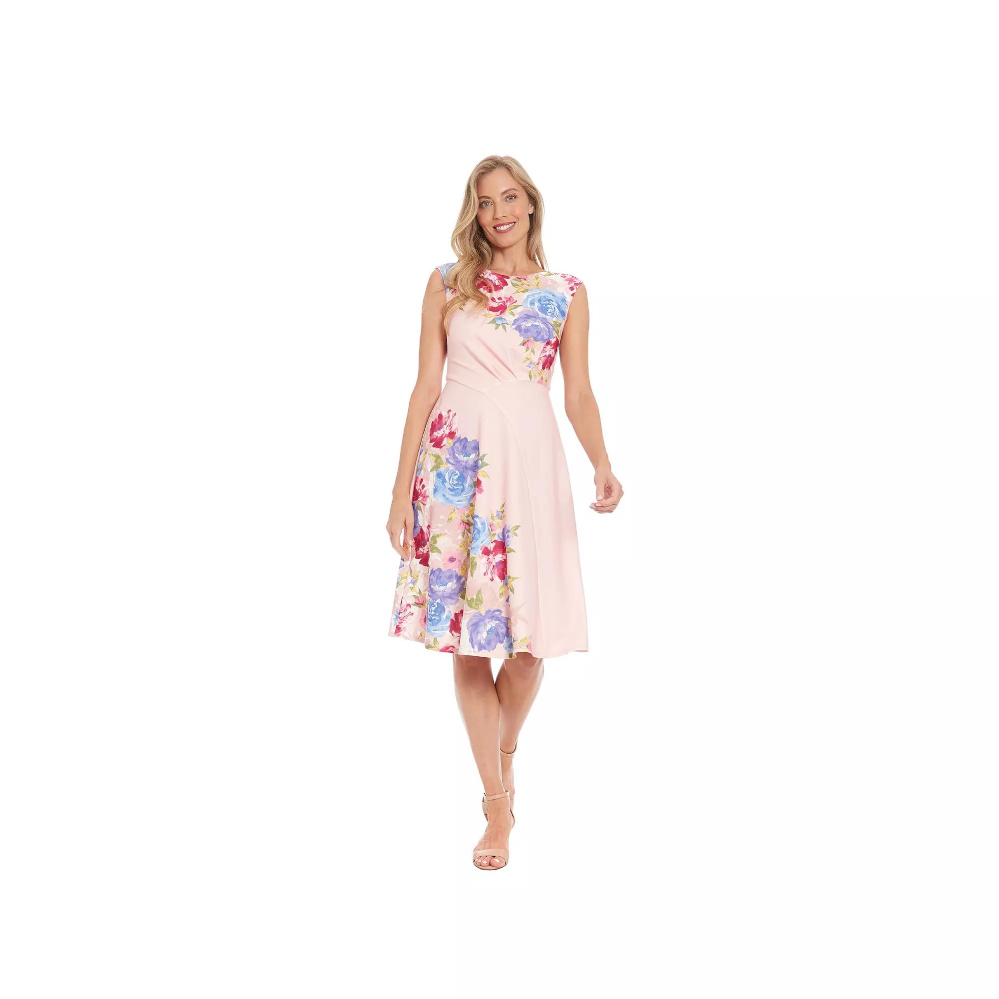 Women's London Times Floral Asymmetrical Waist Seam Fit & Flare Dress,  Product Image